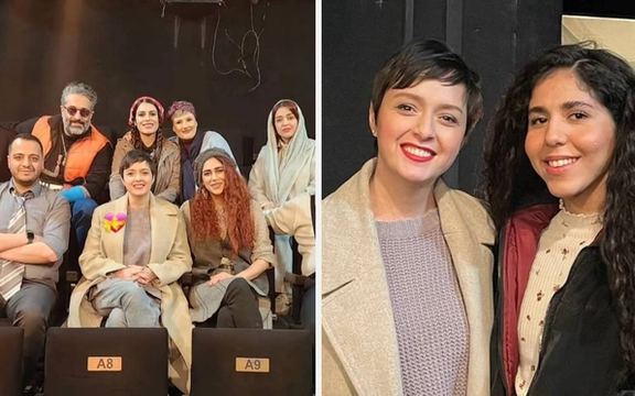 ترانه علیدوستی بدون حجاب اجباری در پشت صحنه تئاتری در تهران