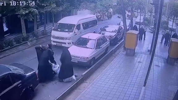 A screenshot from CCTV footage released by Iranian media showing the violent arrest of two teenagers in Tehran