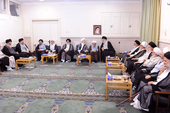 A meeting between Supreme Leader Ali Khamenei and a group of senior clerics in Qom (file photo)