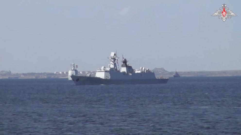 A view shows the Chinese Navy frigate Linyi during the Maritime Security Belt 2024 international naval exercise of Russia, China and Iran in the Gulf of Oman, in this still image taken from video released March 12, 2024.