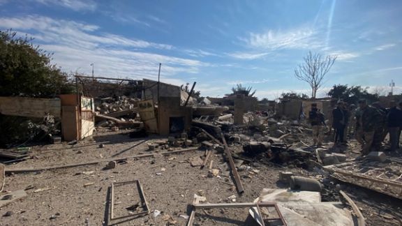 A destroyed building is pictured at the site of a US airstrike in al-Qaim, Iraq February 3, 2024.