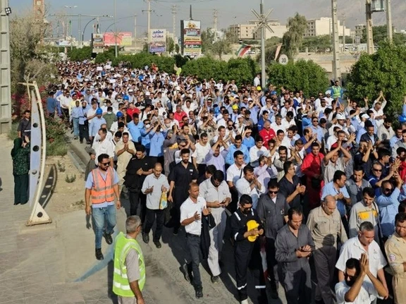 Contract workers protest at the South Pars energy hub in Asaluyeh, File photo