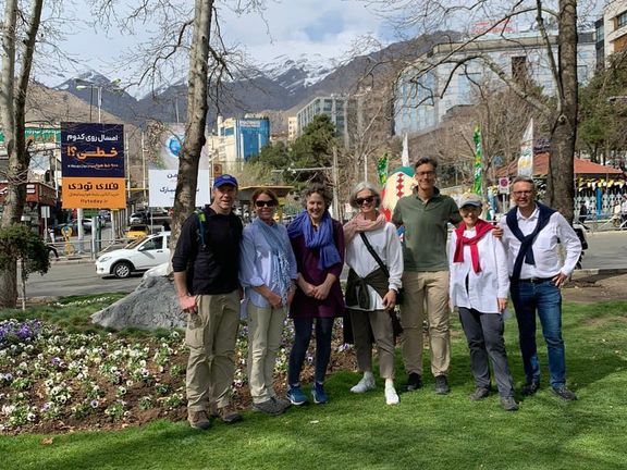 Netherlands’ Ambassador to Iran Frank Mollen (3rd from right) and a couple of his friends at Tehran’s Tajrish square in March 2023