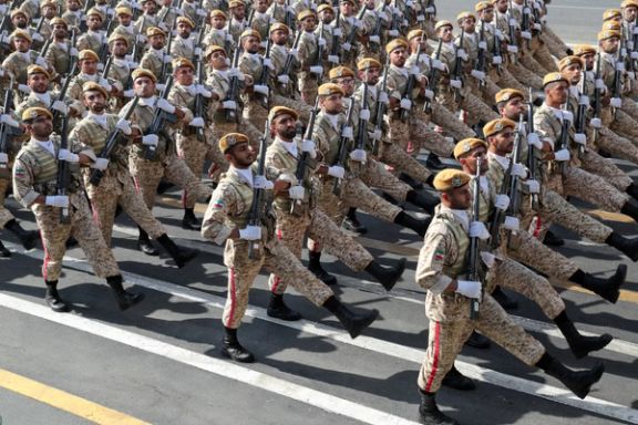 Iranian armed forces members march during the ceremony of the National Army Day parade in Tehran, File Photo.