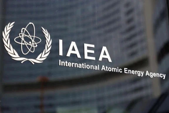 The logo of the International Atomic Energy Agency (IAEA) is seen at the organisation's headquarters in Vienna, Austria, March 6, 2023.