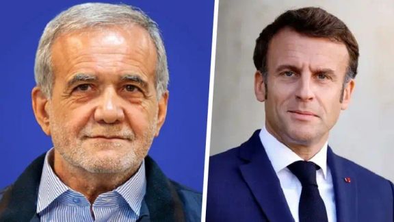 Iran's President Masoud Pezeshkian (L) and French President Emanuel Macron (R)