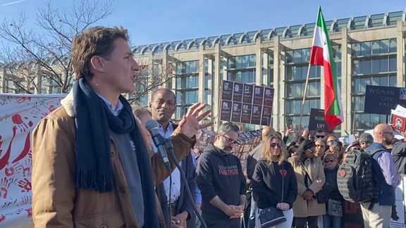 Canadian Prime Minister Justin Trudeau attending a solidarity rally for Iran protesters on October 29, 2022