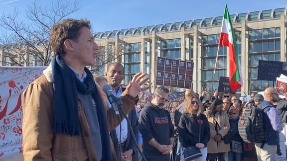Canadian Prime Minister Justin Trudeau attending a solidarity rally for Iran protesters on October 29, 2022