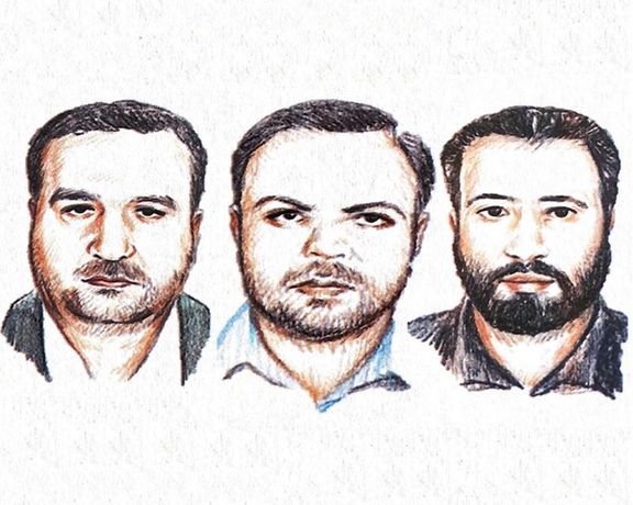 Facial composites of the head and two members of the Unit 2250, a special Iranian logistics institution run by Tehran’s Revolutionary Guard, Seyyed Reza, Abdollah Ebadi and Meysam Katbi (from left to right)