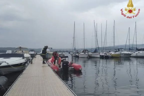 Firefighters search for survivors after a boat capsized in Lake Maggiore, in northern Italy, May 29, 2023