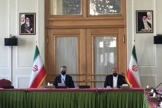 Foreign minister Hossein Amir-Abdollahian seen during a meeting on Sunday, April 10.