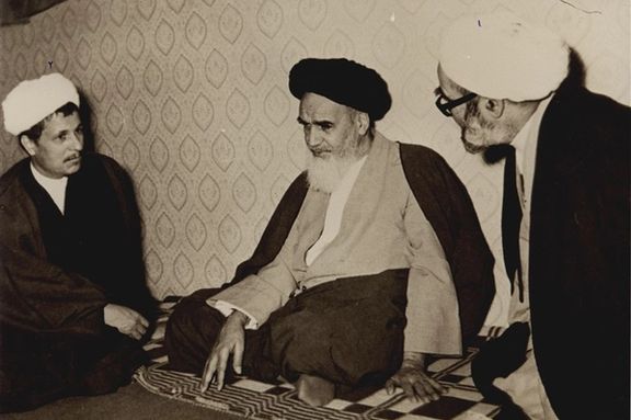Ruhollah Khomeini, the first supreme leader of Iran (center), Deputy Supreme Leader Hussein-Ali Montazeri (right) and former president Akbar Hashemi Rafsanjani (undated)