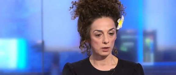 Iranian activist Masih Alinejad speaking to Iran International television.