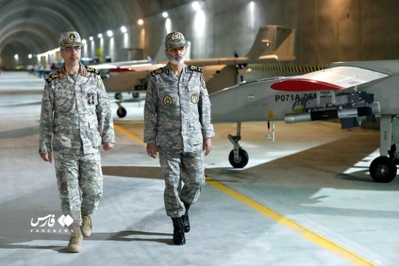 Chief of Staff of the Iranian Armed Forces Major General Mohammad Bagheri (left) and Commander-in-Chief of the Army Major General Abdolrahim Mousavi visited one of the Army's secret underground bases on May 28, 2022.