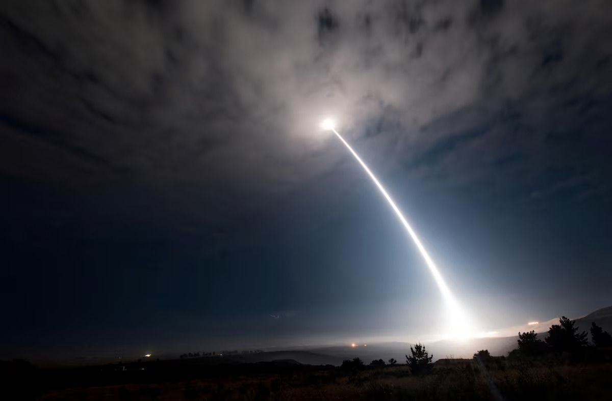 An unarmed Minuteman III intercontinental ballistic missile.