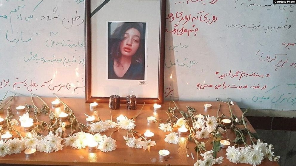 A candlelight vigil for 16-year-old Sarina Esmailzadeh, killed during the protests, by her classmates on October 31, 2022 