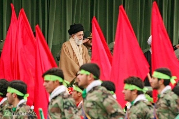 Iran's supreme leader reviews forces in this file photo