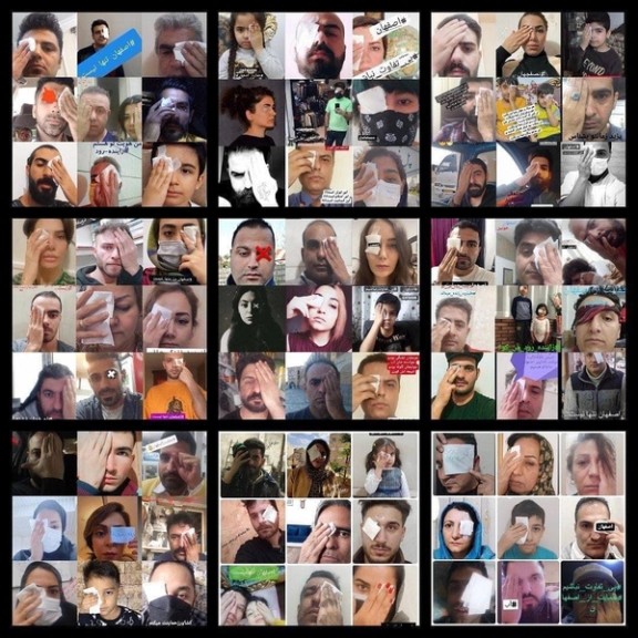 A mosaic photo of some of the protesters who lost eyes during the crackdown on protesters in Iran
