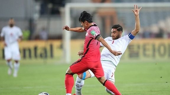 The Iranian football team playing against South Korea in October 2021