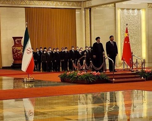 Iranian president Ebrahim Raisi with China's Xi Jinping on February 14, 2023