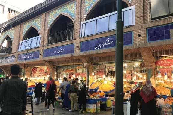A view of the market outside the Tehran bazaar. Undated