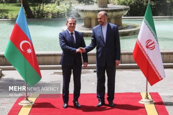 Iran's Foreign Minister Hossein Amir-Abdollahian and his Azerbaijani counterpart Jeyhun Bayramov in Tehran