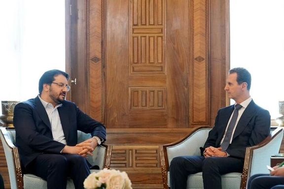 Presidential candidate Mehrdad Bazrpash seen with Syrian President Bashar al-Assad in Damascus.