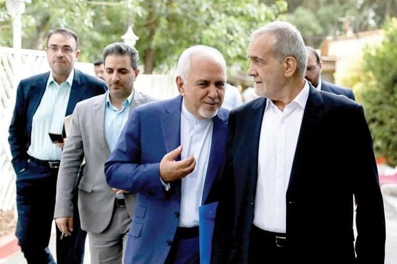 Iranian President Masoud Pezeshkian (right) and Mohammad Javad Zarif (center), the vice-president for strategic affairs