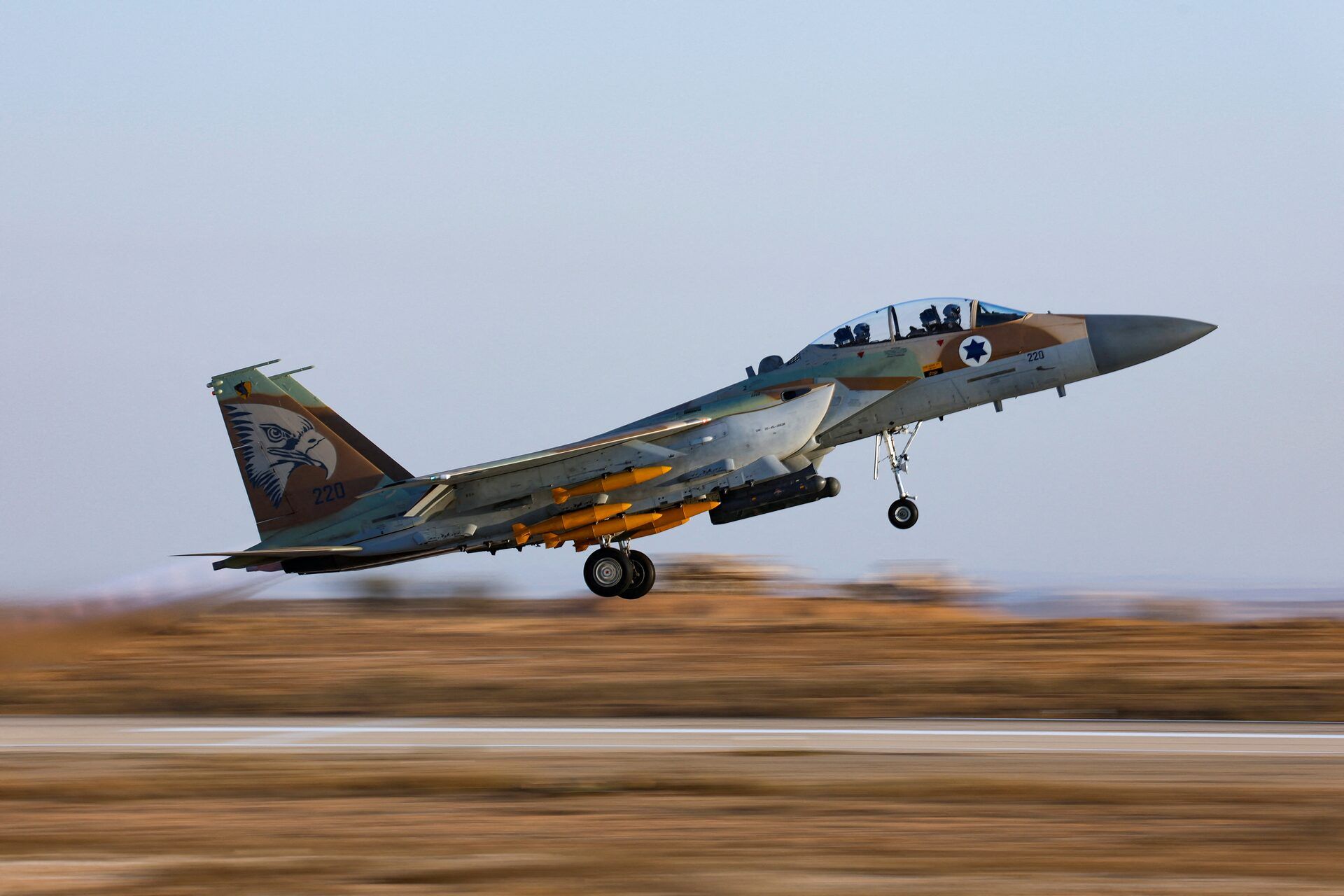 Israeli Air Force F-15 flies during an aerial demonstration at a graduation ceremony for Israeli Air Force pilots at Hatzerim Airbase in southern Israel, June 23, 2022