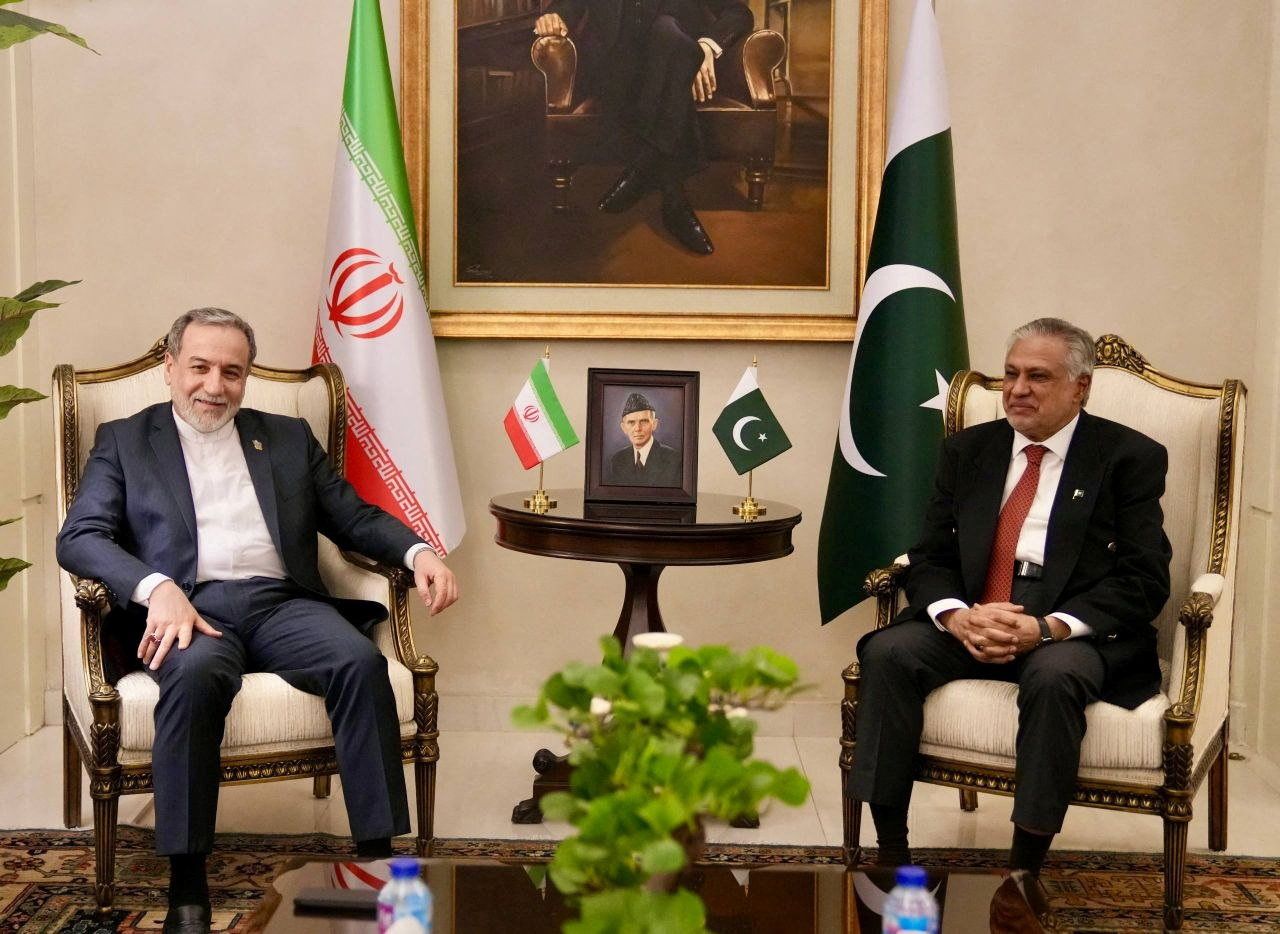 Iran's Foreign Minister Abbas Araqchi meets with Pakistan's Foreign Minister Ishaq Dar, as Pakistan prepares to host the US and Iran for the second phase of peace talks, in a location given as Islamabad, Pakistan, released April 25, 2026