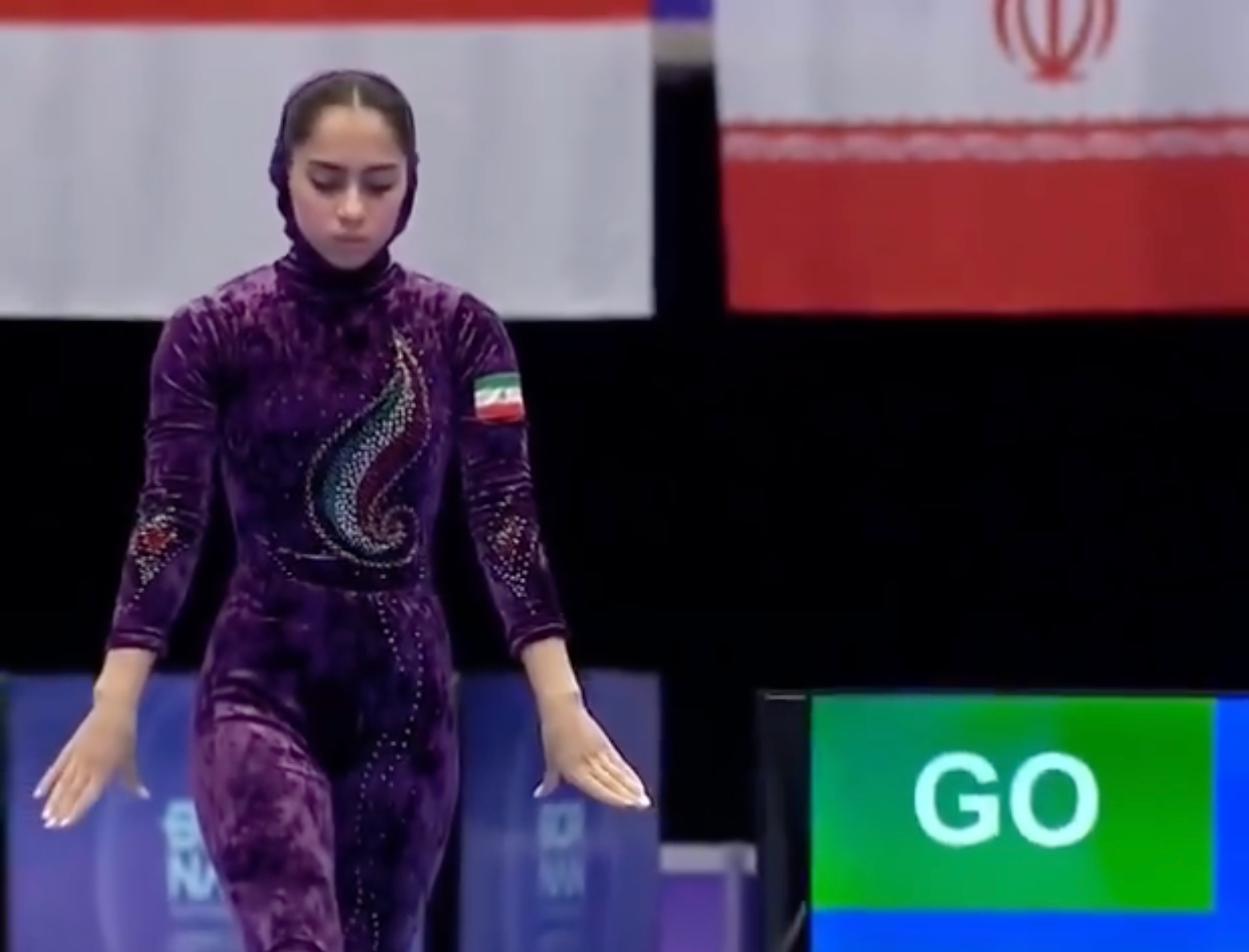 Hengameh Hadiyani competes in artistic gymnastics at the Asian Games