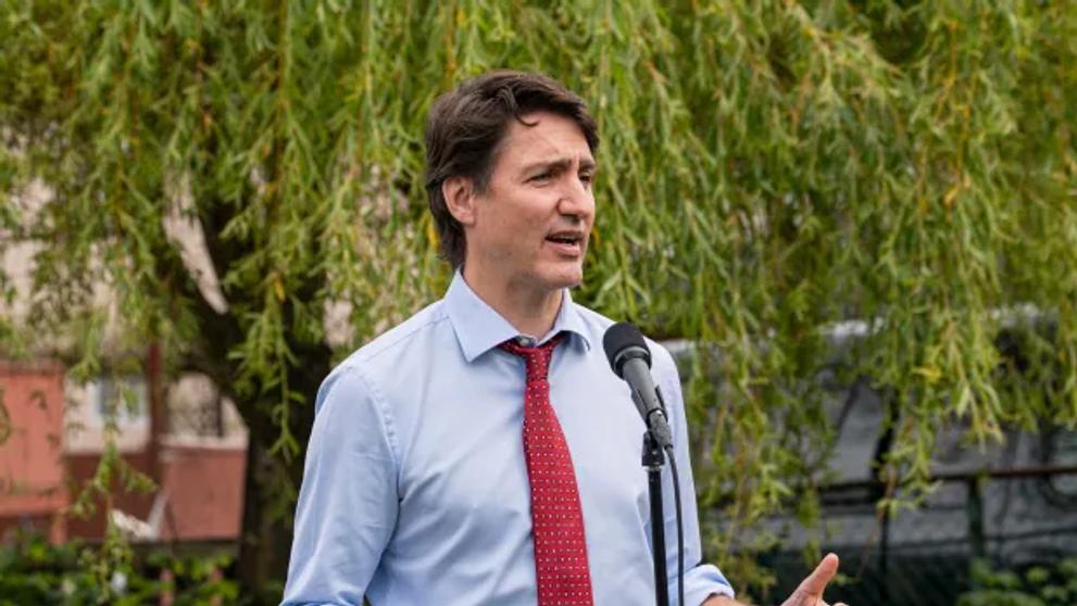 Prime Minister Justin Trudeau speaking to Iranian Canadians in Vancouver in 2023