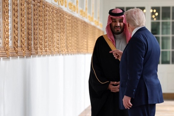 US President Donald Trump and Saudi Crown Prince and Prime Minister Mohammed bin Salman speak in the Colonnade at the White House in Washington, DC, November 18, 2025.