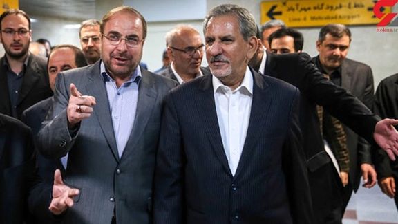 Iran’s parliament speaker Mohammad-Bagher Ghalibaf (left) and former vice president Es’haq Jahangiri