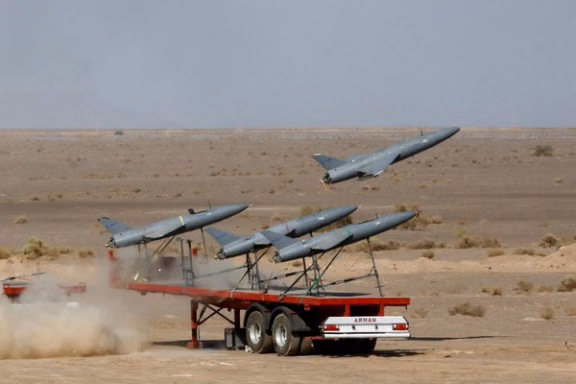 File photo of Iranian drones launched during a military drill at an undisclosed location