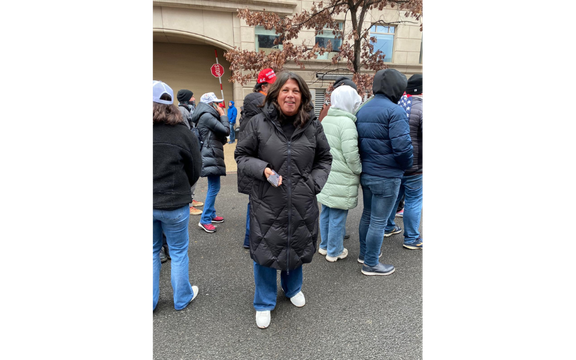 Sue Skelly from Southern California attending Trump's victory rally.
