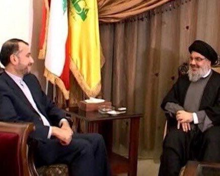 Iran foreign minister Amir Abdollahian meeting Hezbollah's Hassan Nasrallah