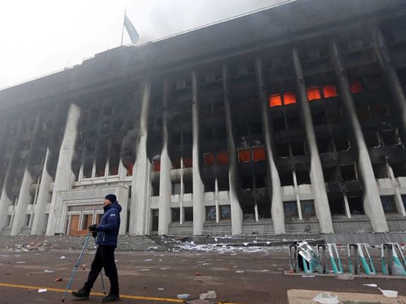 The mayor's office building torched in Almaty, Kazakhstan January 6, 2022