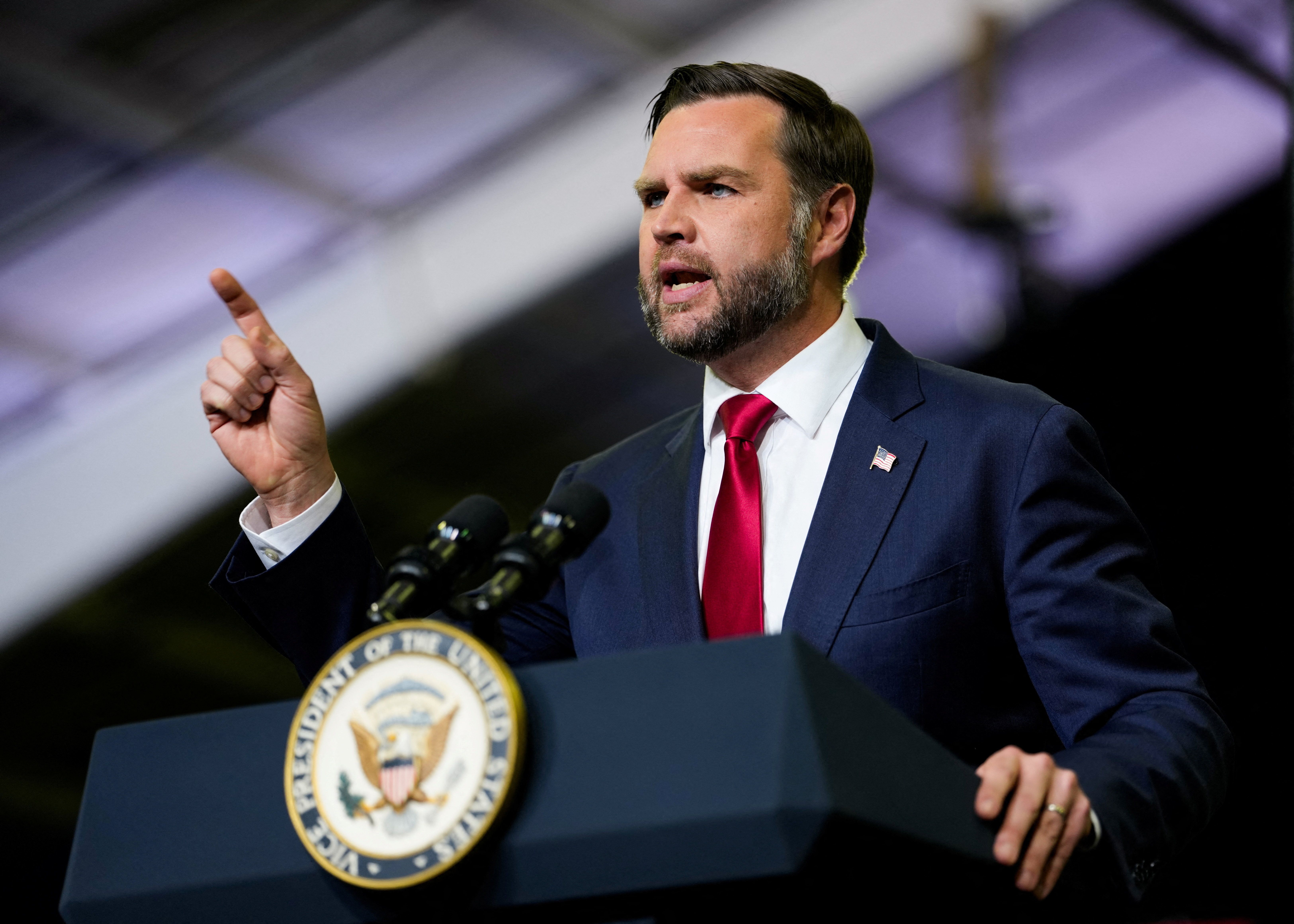 US Vice President JD Vance speaks during a midterm campaign rally in Monroe, Michigan on October 15, 2026.