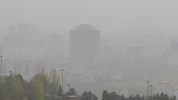 Air pollution mixed with dust storm in Tehran. April 8, 2022