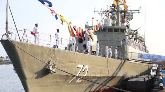 The Alborz frigate at port.