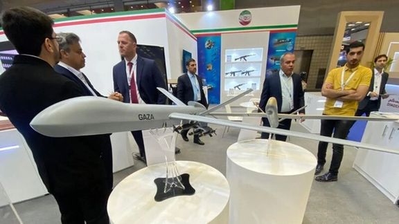 A model of Iran's Shahed 149 Gaza drone at Doha International Maritime Defense Exhibition and Conference (DIMDEX) (March 2024)