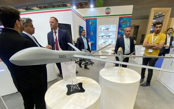 A model of Iran's Shahed 149 Gaza drone at Doha International Maritime Defense Exhibition and Conference (DIMDEX) (March 2024)