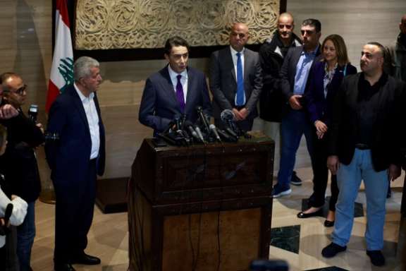 US special envoy Amos Hochstein speaks to the media after meeting with Lebanese Parliament Speaker Nabih Berri, in Beirut, Lebanon November 19, 2024.