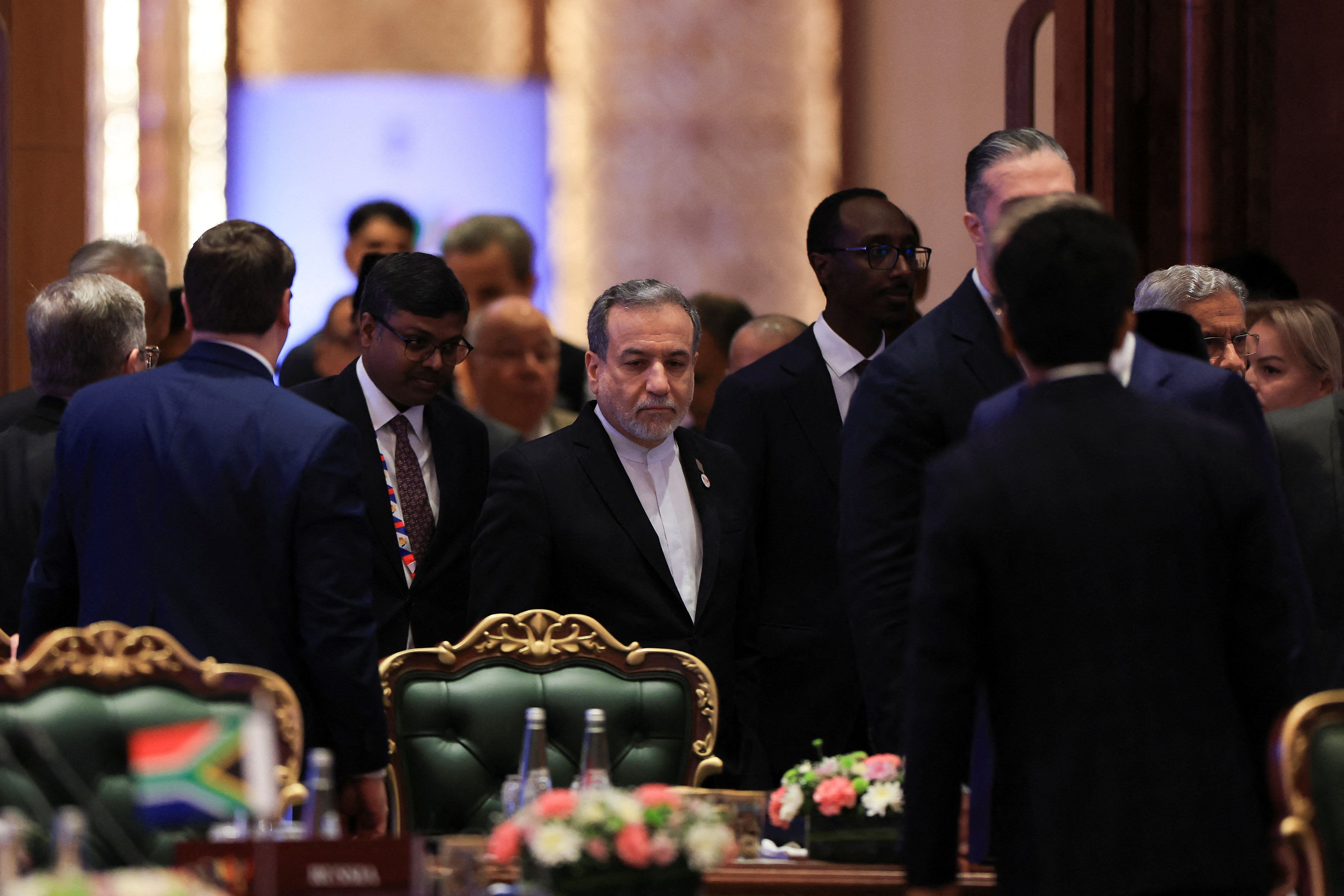 Iran's Foreign Minister Abbas Araghchi attends the BRICS foreign ministers' meeting at Bharat Mandapam in New Delhi, India, on May 14, 2026.