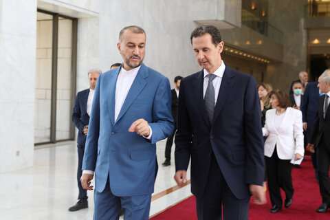 Iranian foreign minister with Syria's president in Damascus on January 14, 2023