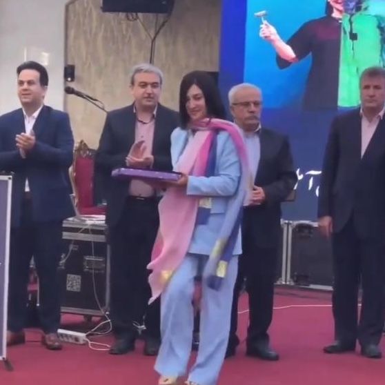 Fatemeh Rejayi-Rad during the ceremony to accept an award for best doctor in the northern city of Amol (October 2023)