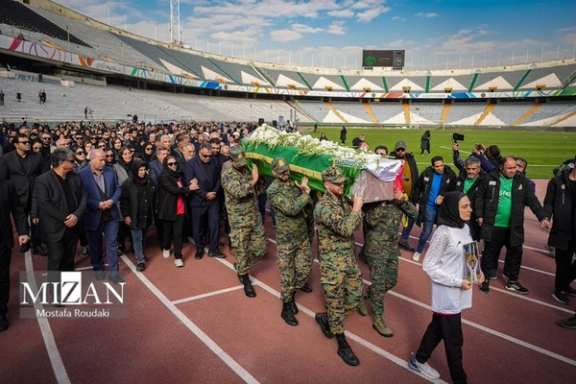 A scene from the funeral service for Iranian footballer Melika Mohammadi at Tehran's Azadi stadium (December 2023)