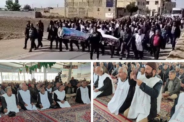 مزارعو أصفهان إيران يتظاهرون مرة أخرى وهم يرتدون الأكفان