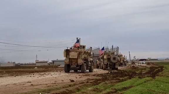 A convoy of US military vehicles near Qamishli, Syria, February 2020